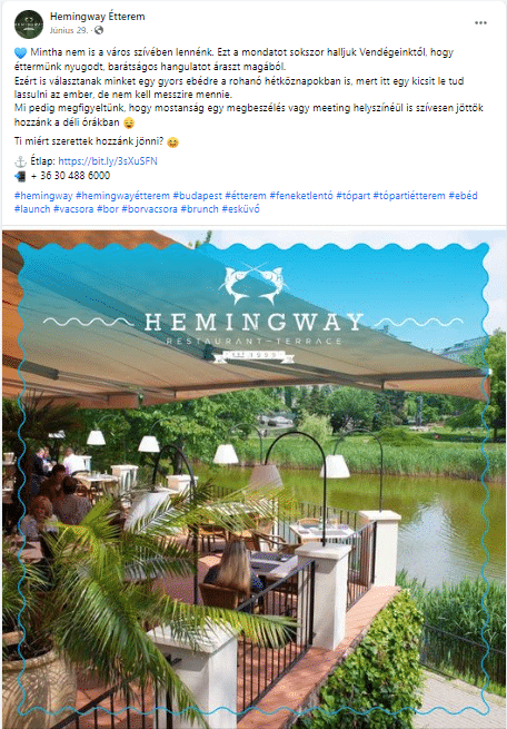 marketing ügynökség fb poszt social kontent Hemingway étterem