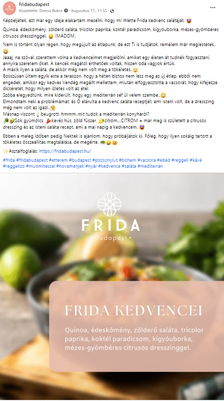 marketing ügynökség fb poszt social kontent Fride étterem